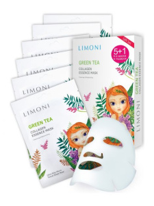 LIMONI Набор масок для лица с зелёным чаем и коллагеном, 6 шт